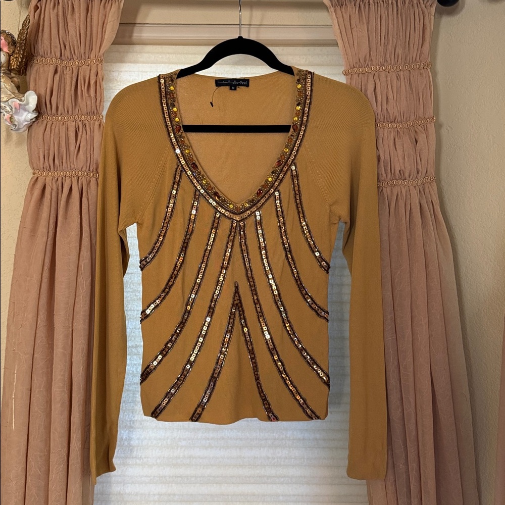 Pierri New York Mustard Sweater with Jewel Accents